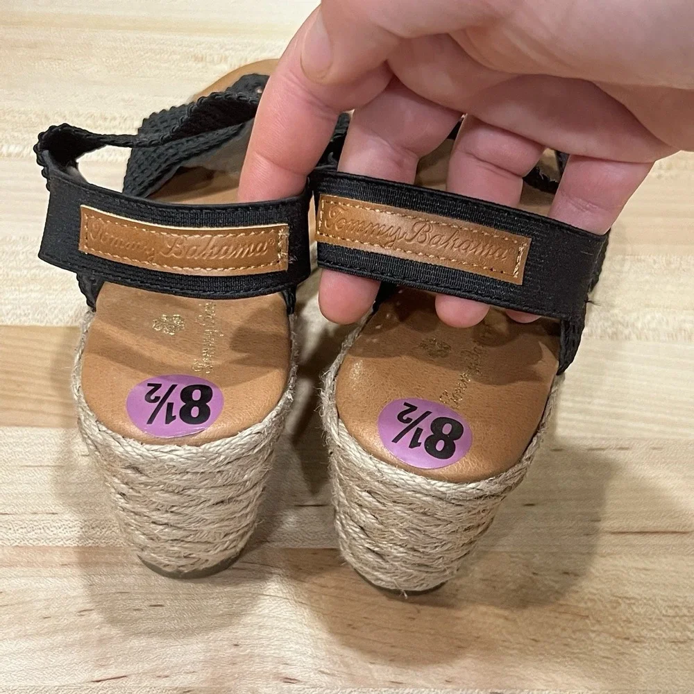 Tommy Bahama Sandals Women's Size 8.5 Black Sakura Espadrille Wedge Stretch
